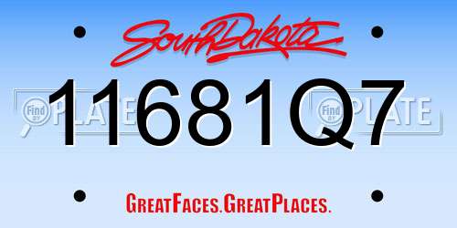 11681Q7 South Dakota License Plate