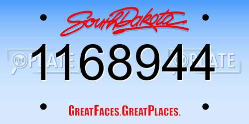 1168944 South Dakota License Plate