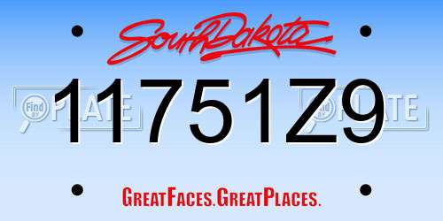 11751Z9 South Dakota License Plate