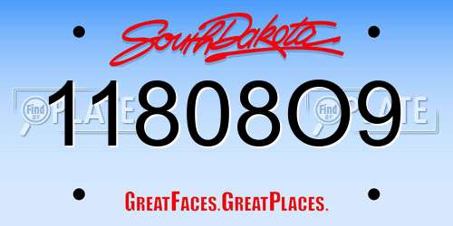 11808O9 South Dakota License Plate