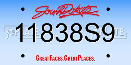 11838S9 South Dakota License Plate