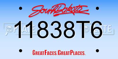 11838T6 South Dakota License Plate