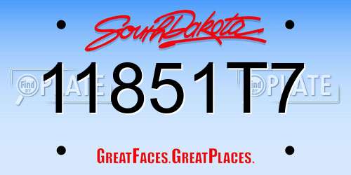 11851T7 South Dakota License Plate