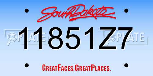 11851Z7 South Dakota License Plate