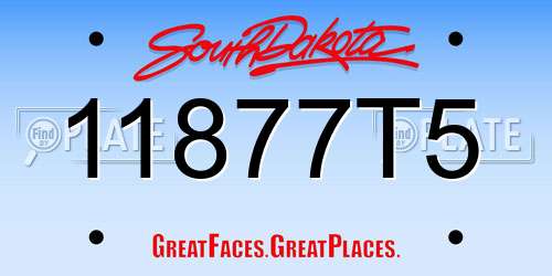 11877T5 South Dakota License Plate