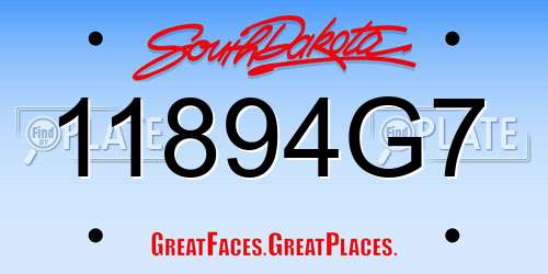 11894G7 South Dakota License Plate
