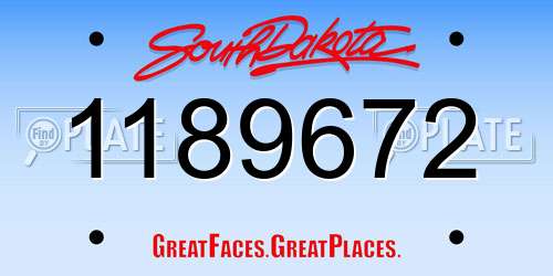 1189672 South Dakota License Plate