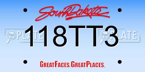 118TT3 South Dakota License Plate