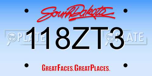 118ZT3 South Dakota License Plate