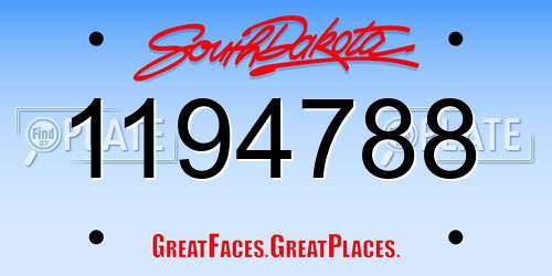 1194788 South Dakota License Plate