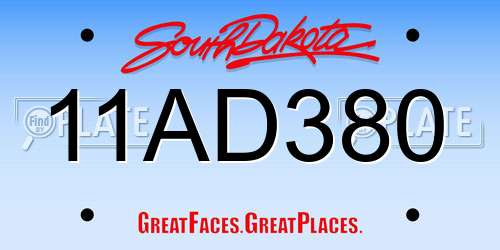 11AD380 South Dakota License Plate