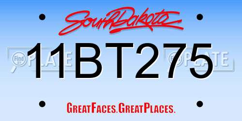 11BT275 South Dakota License Plate