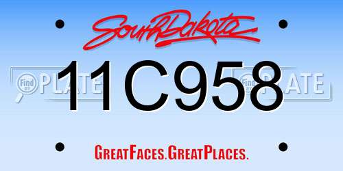 11C958 South Dakota License Plate