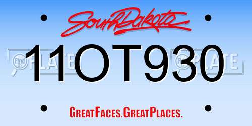 11OT930 South Dakota License Plate