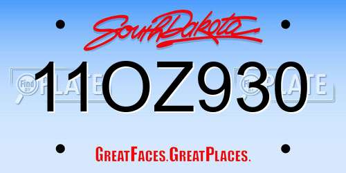 11OZ930 South Dakota License Plate