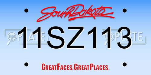 11SZ113 South Dakota License Plate