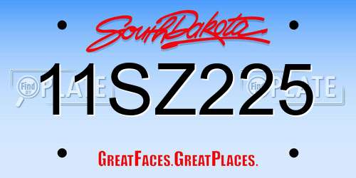 11SZ225 South Dakota License Plate