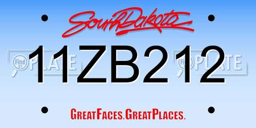 11ZB212 South Dakota License Plate