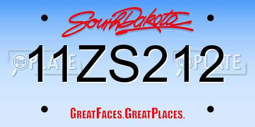 11ZS212 South Dakota License Plate