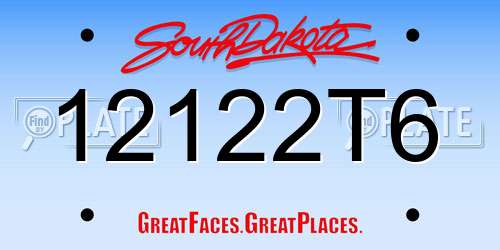 12122T6 South Dakota License Plate