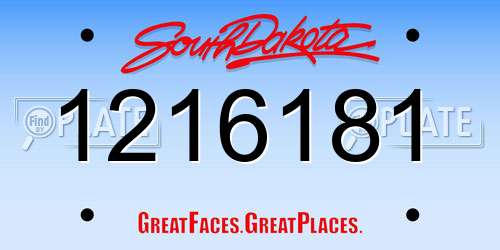 1216181 South Dakota License Plate