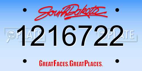 1216722 South Dakota License Plate