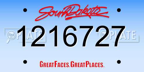 1216727 South Dakota License Plate