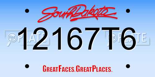 12167T6 South Dakota License Plate