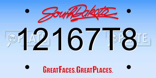 12167T8 South Dakota License Plate