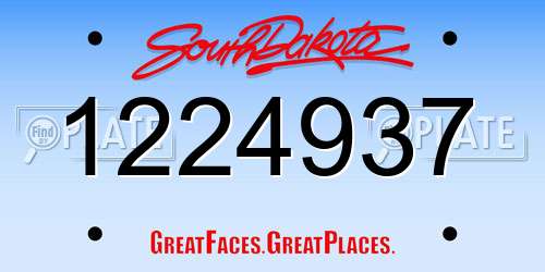 1224937 South Dakota License Plate