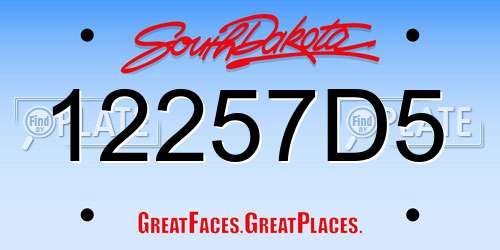 12257D5 South Dakota License Plate
