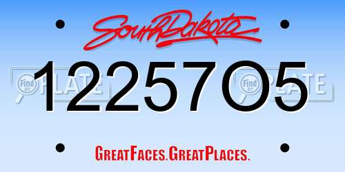 12257O5 South Dakota License Plate