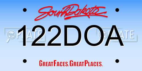 122DOA South Dakota License Plate