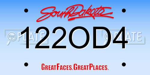 122OD4 South Dakota License Plate