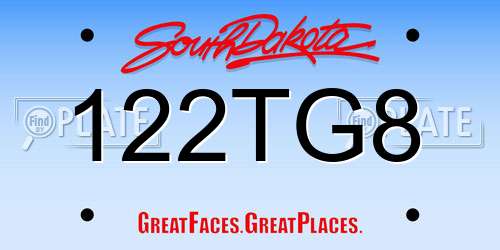122TG8 South Dakota License Plate