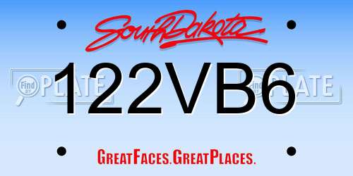 122VB6 South Dakota License Plate