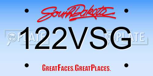 122VSG South Dakota License Plate