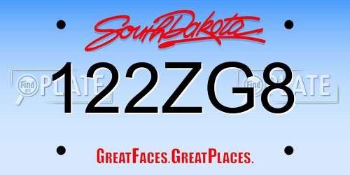 122ZG8 South Dakota License Plate