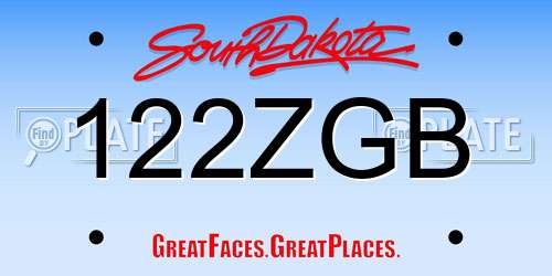 122ZGB South Dakota License Plate
