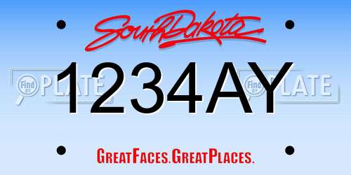 1234AY South Dakota License Plate