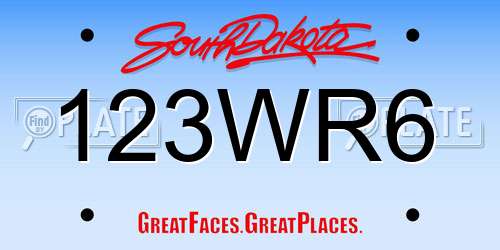 123WR6 South Dakota License Plate