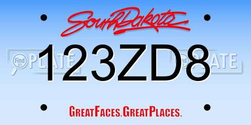 123ZD8 South Dakota License Plate