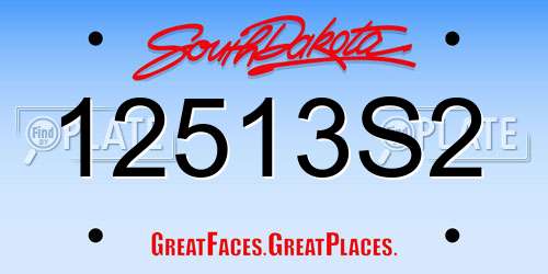 12513S2 South Dakota License Plate