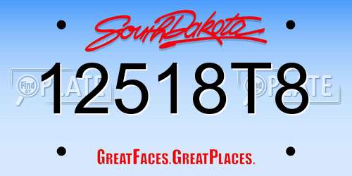 12518T8 South Dakota License Plate