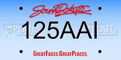 125AAI South Dakota License Plate