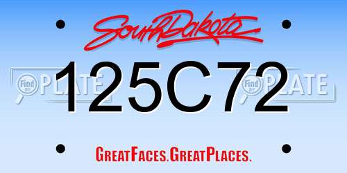 125C72 South Dakota License Plate
