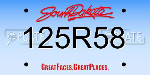 125R58 South Dakota License Plate