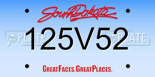 125V52 South Dakota License Plate