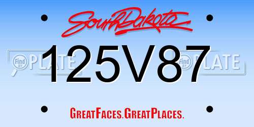 125V87 South Dakota License Plate