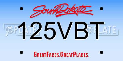 125VBT South Dakota License Plate